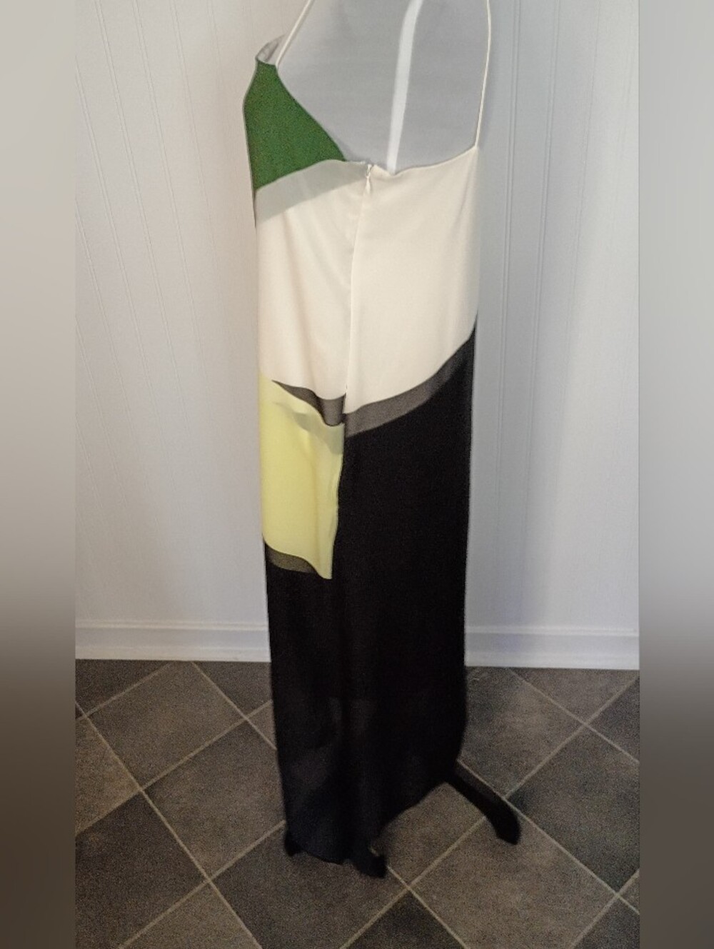 Tibi Pieza Draped Silk Slip Dress Colorblock Green Yellow Black Size 10 - Picture 7 of 15
